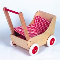 Holz-Puppenwagen karo rot/wss, 50cm, 1 Stück