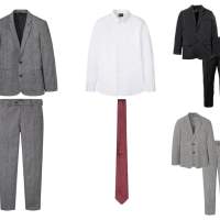 Мужские костюмы в наличии деловой костюм комплект 2 шт., комплект 4 шт., пиджак, брюки, рубашка, микс галстуков.